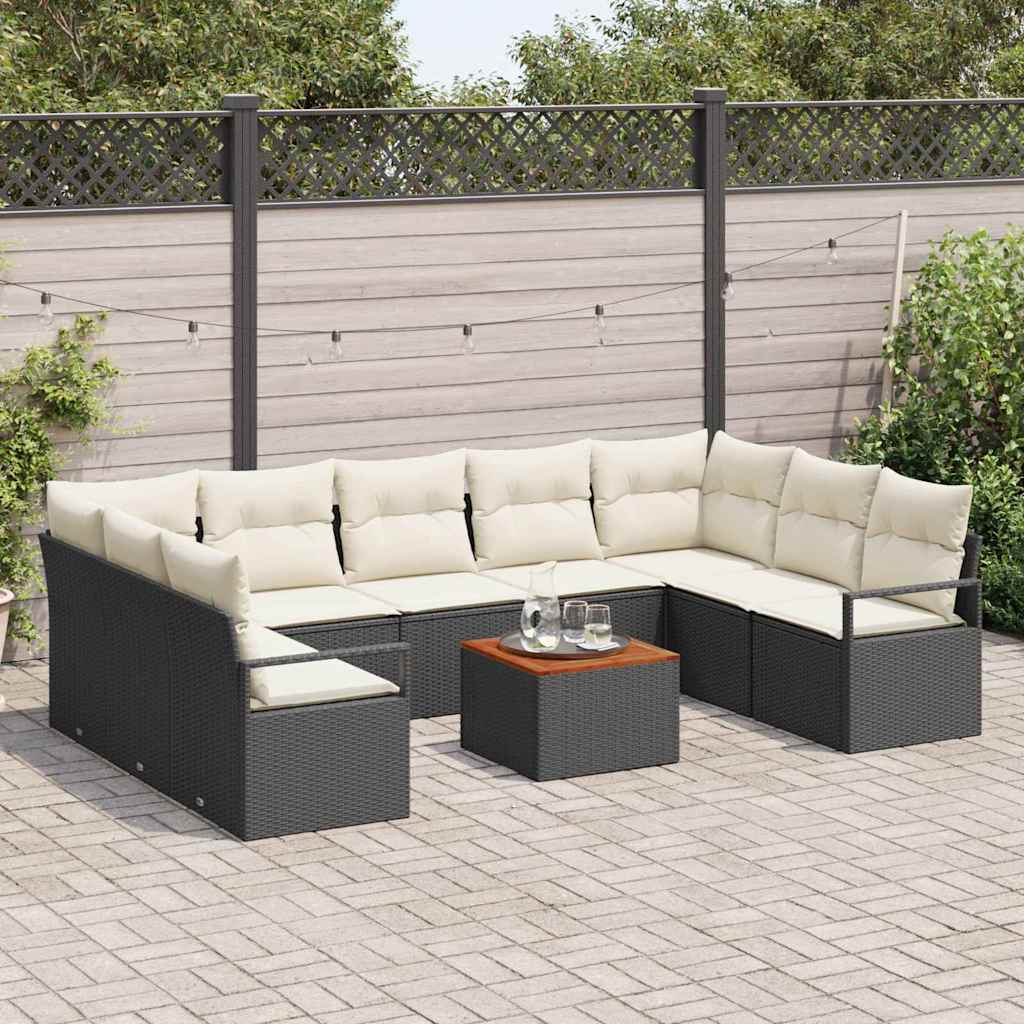 Ensemble de canapé de jardin avec coussin 10 pcs Noir polyrotin
