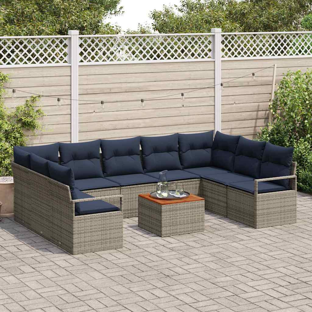 Ensemble de canapé de jardin avec coussin 10 pcs Gris polyrotin