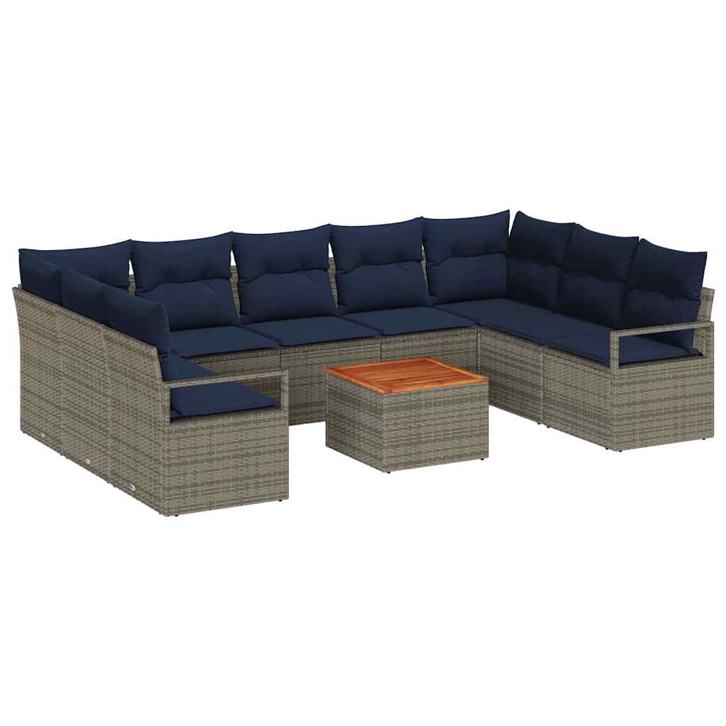 Ensemble de canapé de jardin avec coussin 10 pcs Gris polyrotin