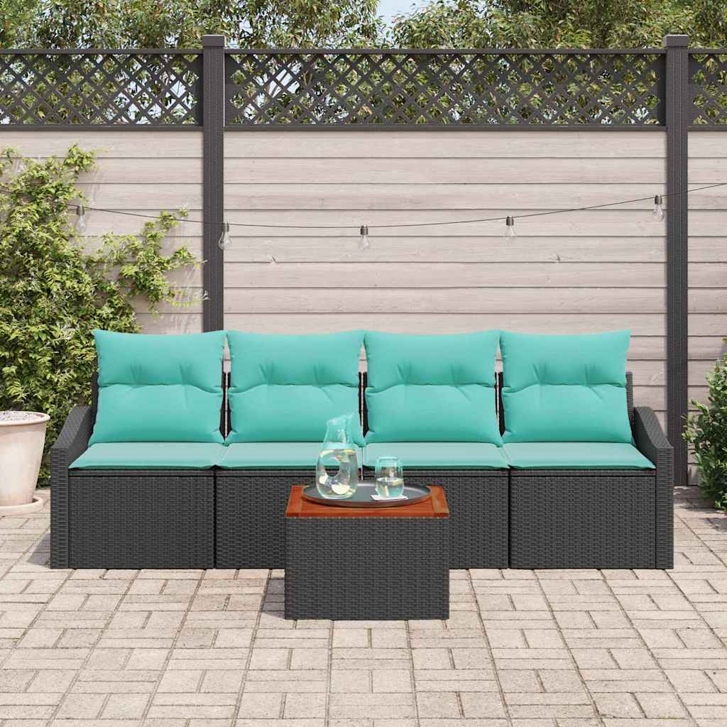 Ensemble de canapé de jardin avec coussin 5 pcs Noir polyrotin