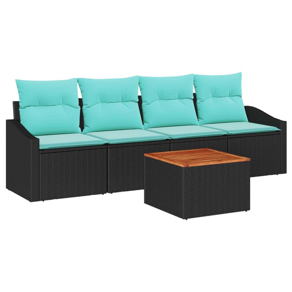 Ensemble de canapé de jardin avec coussin 5 pcs Noir polyrotin