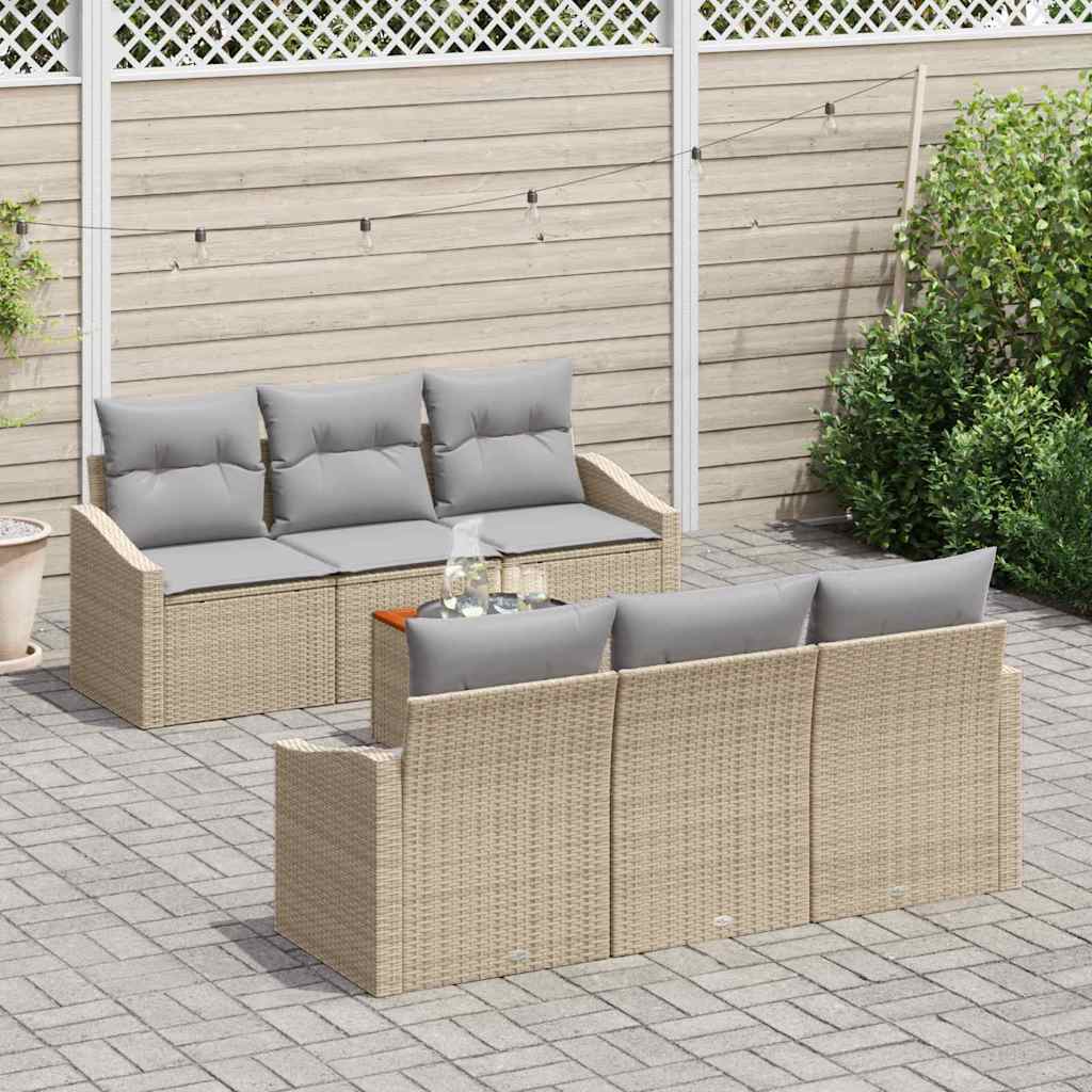 Ensemble de canapé de jardin avec coussin 7 pcs Beige polyrotin