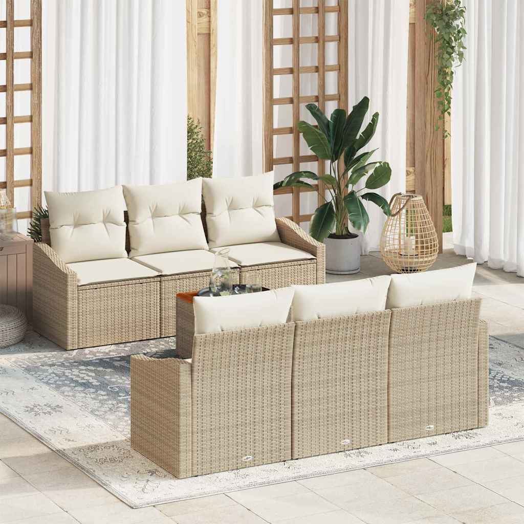 Ensemble de canapé de jardin avec coussin 7 pcs Beige polyrotin