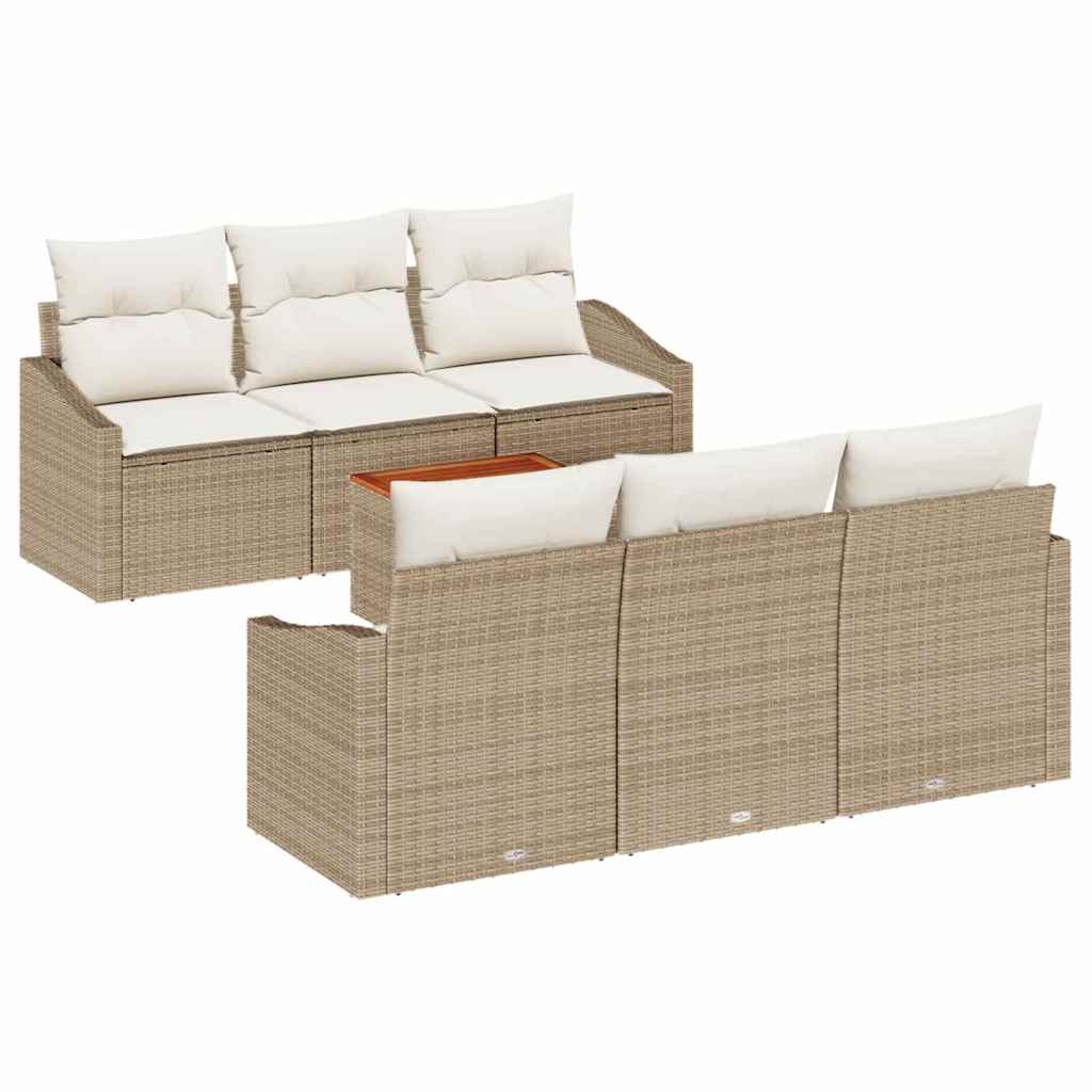 Ensemble de canapé de jardin avec coussin 7 pcs Beige polyrotin