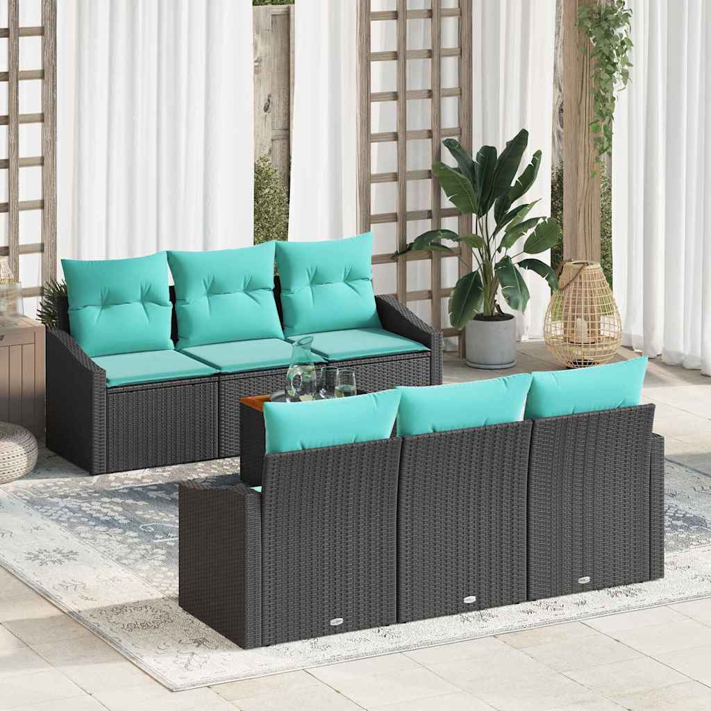 Ensemble de canapé de jardin avec coussin 7 pcs Noir polyrotin