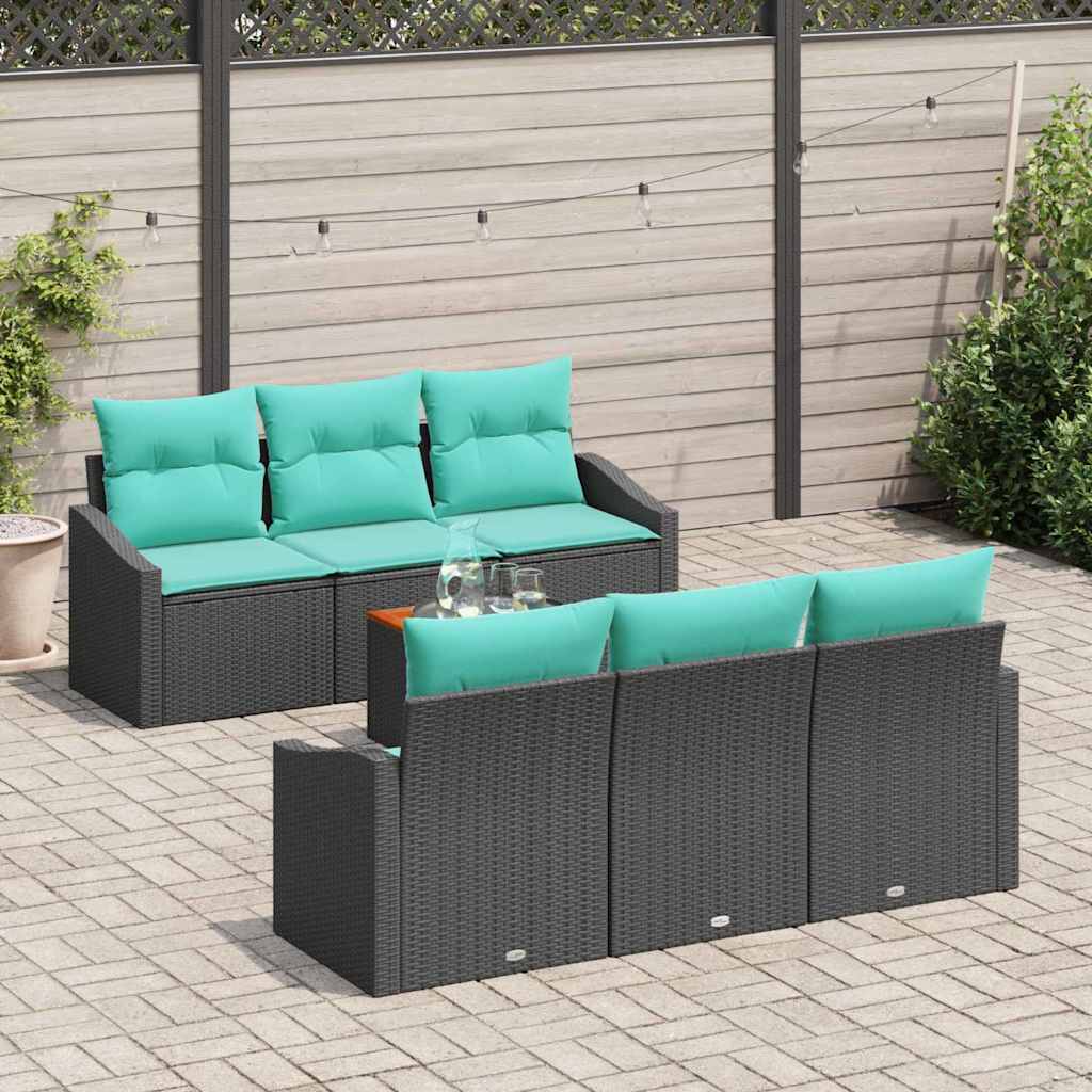 Ensemble de canapé de jardin avec coussin 7 pcs Noir polyrotin