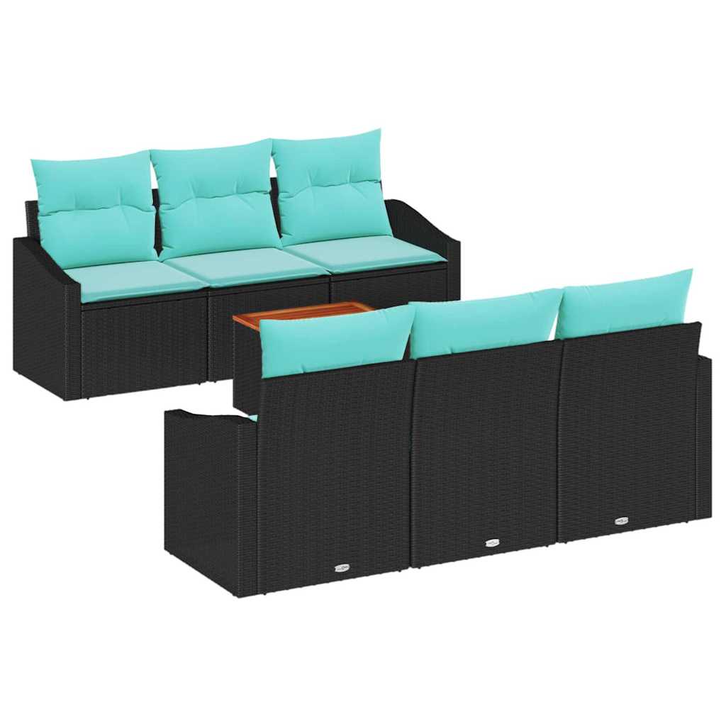 Ensemble de canapé de jardin avec coussin 7 pcs Noir polyrotin