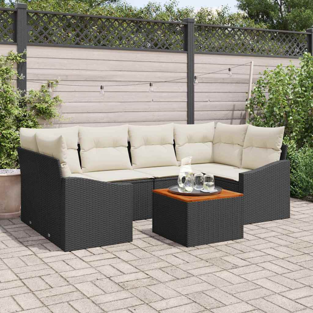 Ensemble de canapé de jardin avec coussin 7 pcs Noir polyrotin