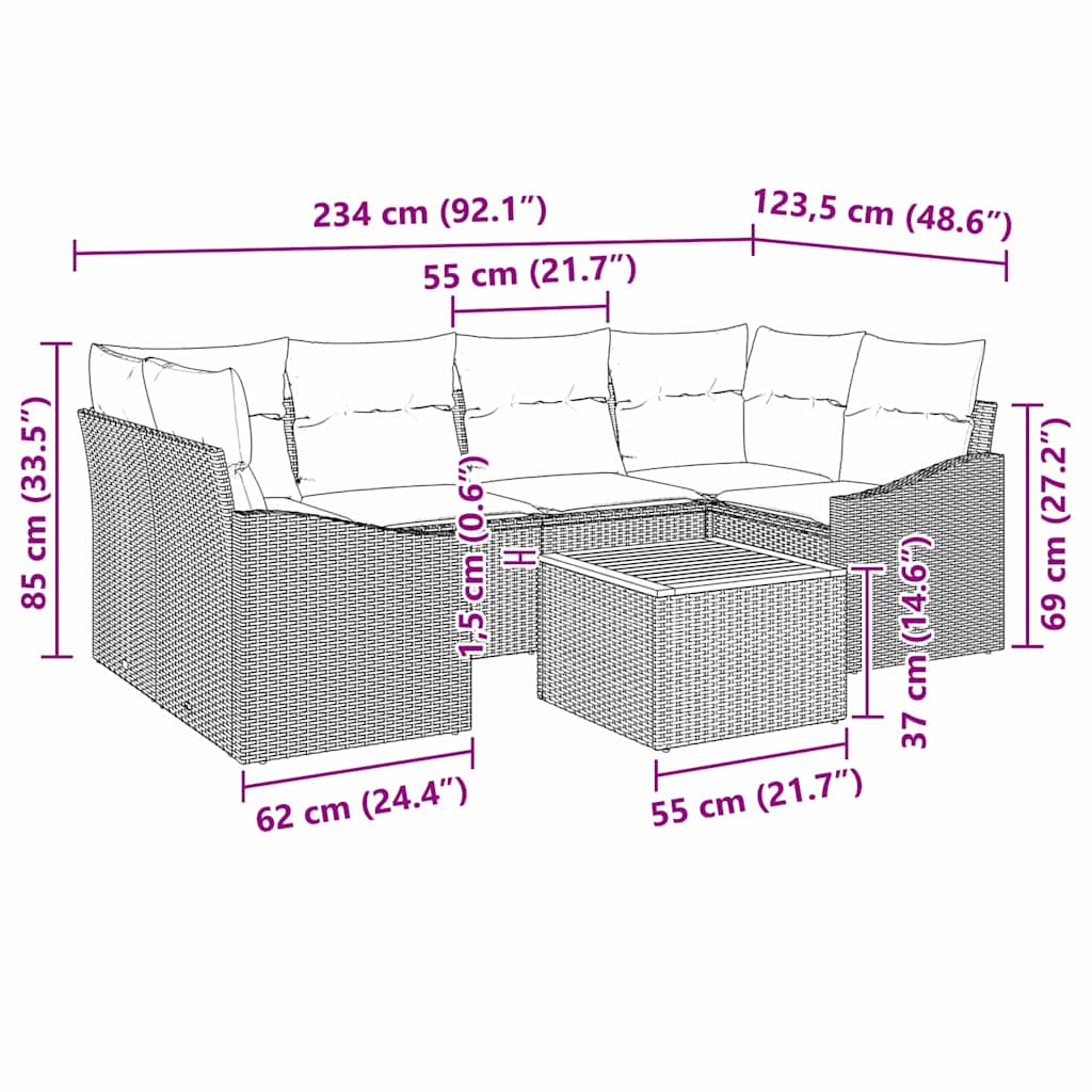 Ensemble de canapé de jardin avec coussin 7 pcs Gris polyrotin