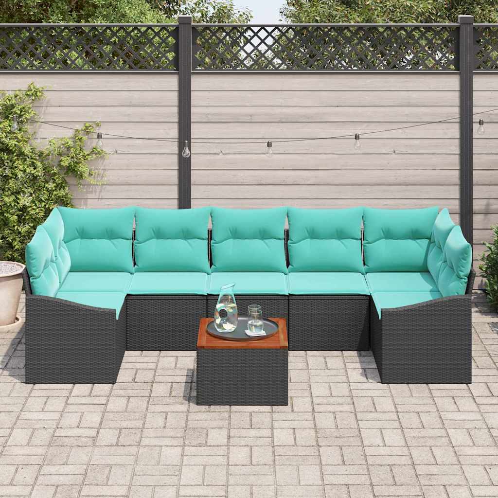 Ensemble de canapé de jardin avec coussin 8 pcs Noir polyrotin - XIOS