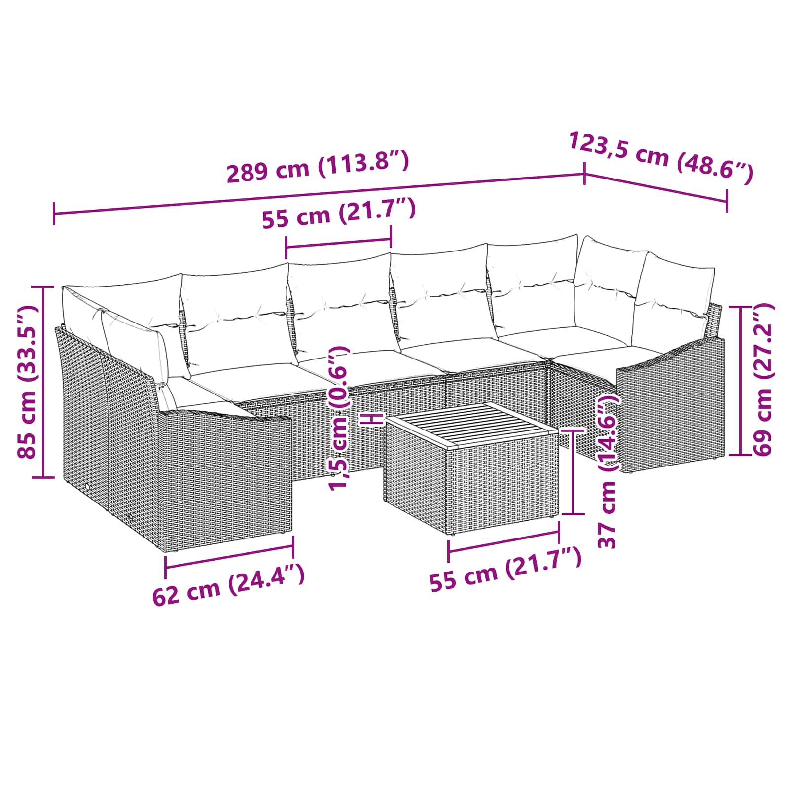 Ensemble de canapé de jardin avec coussin 8 pcs Noir polyrotin - XIOS
