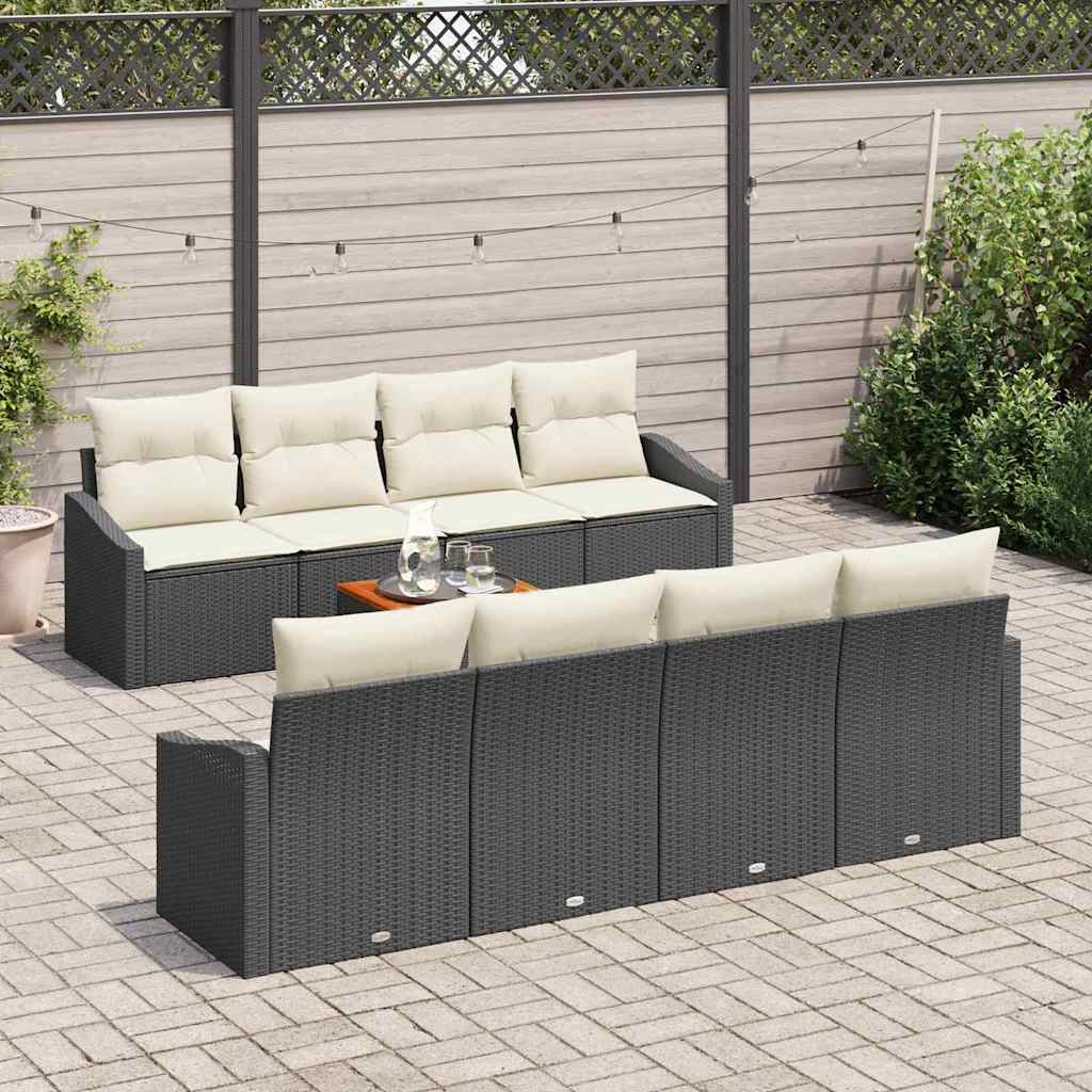 Ensemble de canapé de jardin avec coussin 9 pcs Noir polyrotin - XIOS