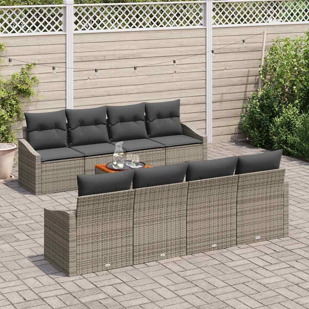 Ensemble de canapé de jardin avec coussin 9 pcs Gris polyrotin