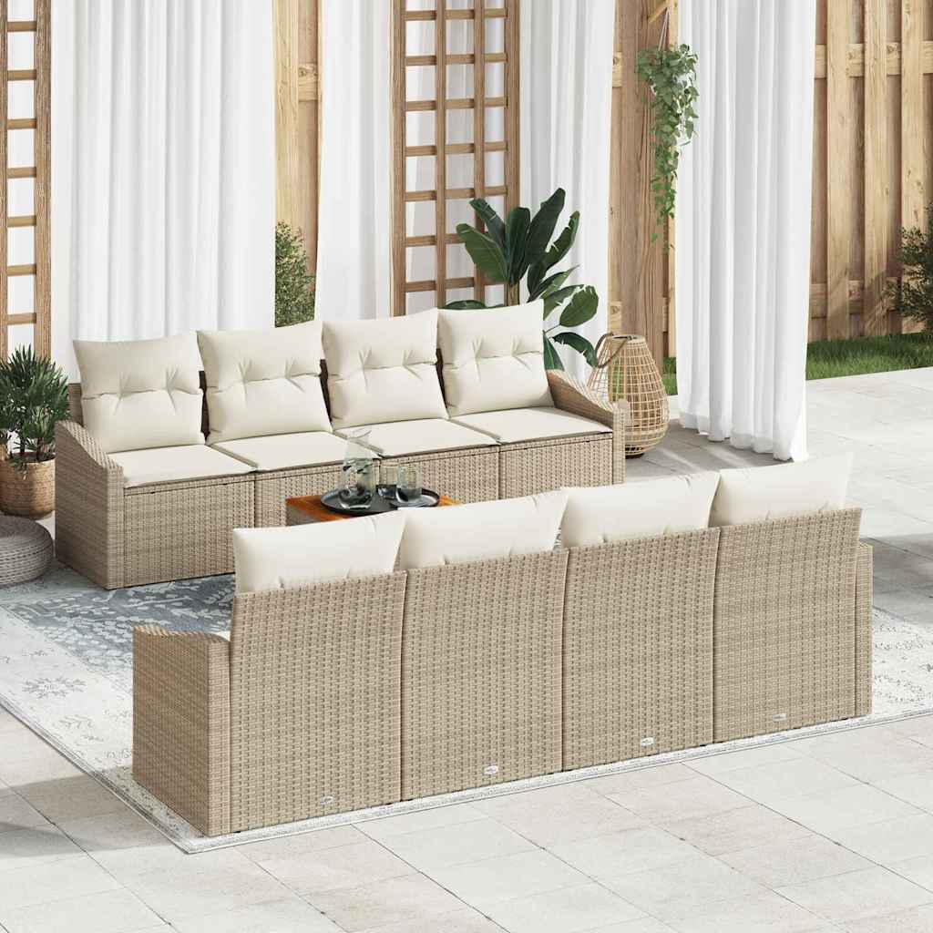 Ensemble de canapé de jardin avec coussin 9 pcs Beige polyrotin