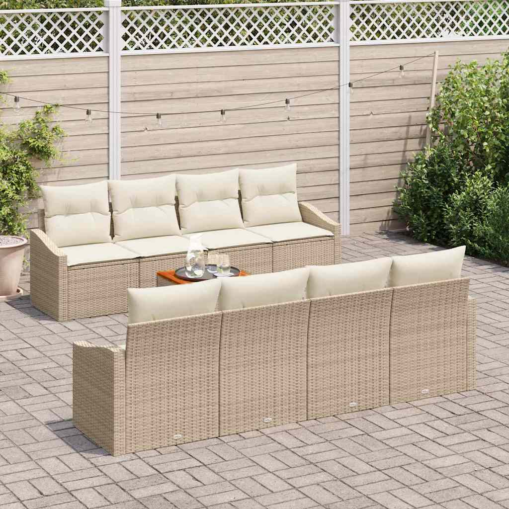 Ensemble de canapé de jardin avec coussin 9 pcs Beige polyrotin