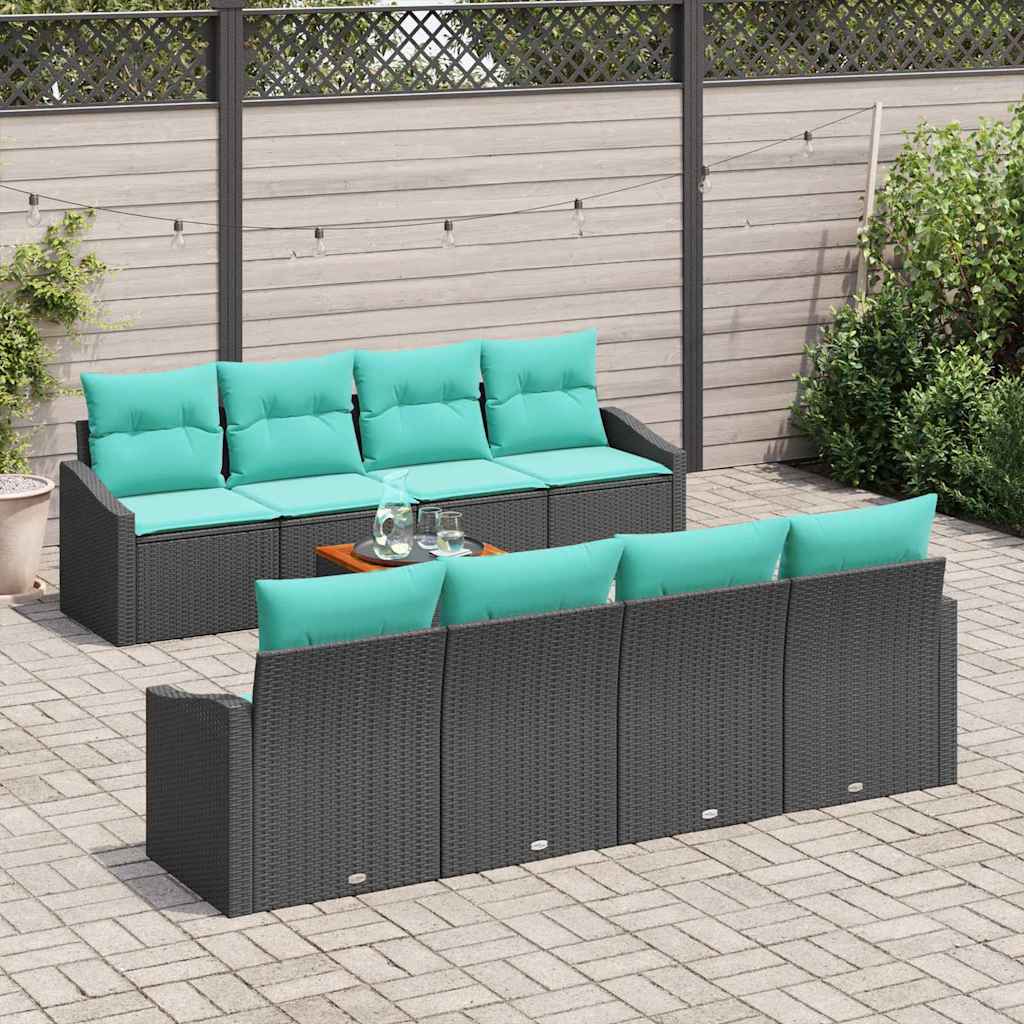 Ensemble de canapé de jardin avec coussin 9 pcs Noir polyrotin