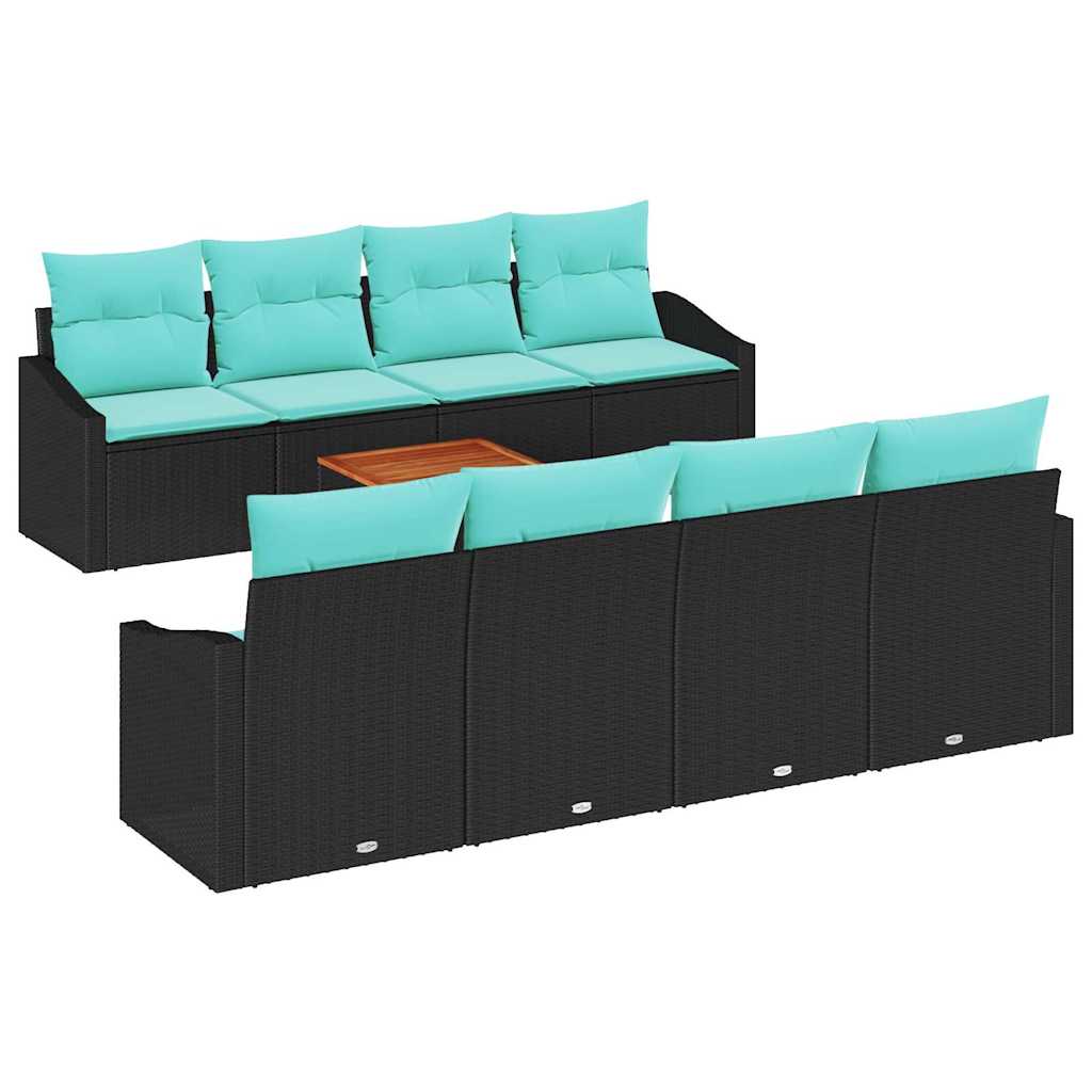 Ensemble de canapé de jardin avec coussin 9 pcs Noir polyrotin