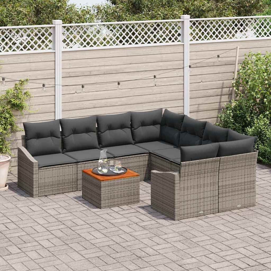 Ensemble de canapé de jardin avec coussin 9 pcs Gris polyrotin