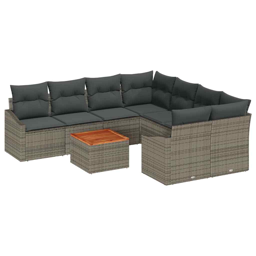 Ensemble de canapé de jardin avec coussin 9 pcs Gris polyrotin