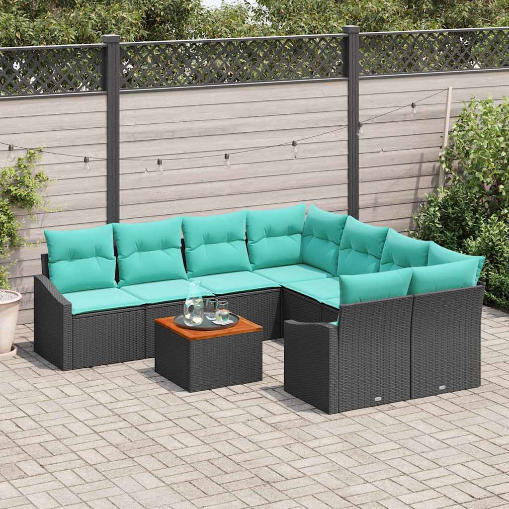 Ensemble de canapé de jardin avec coussin 9 pcs Noir polyrotin