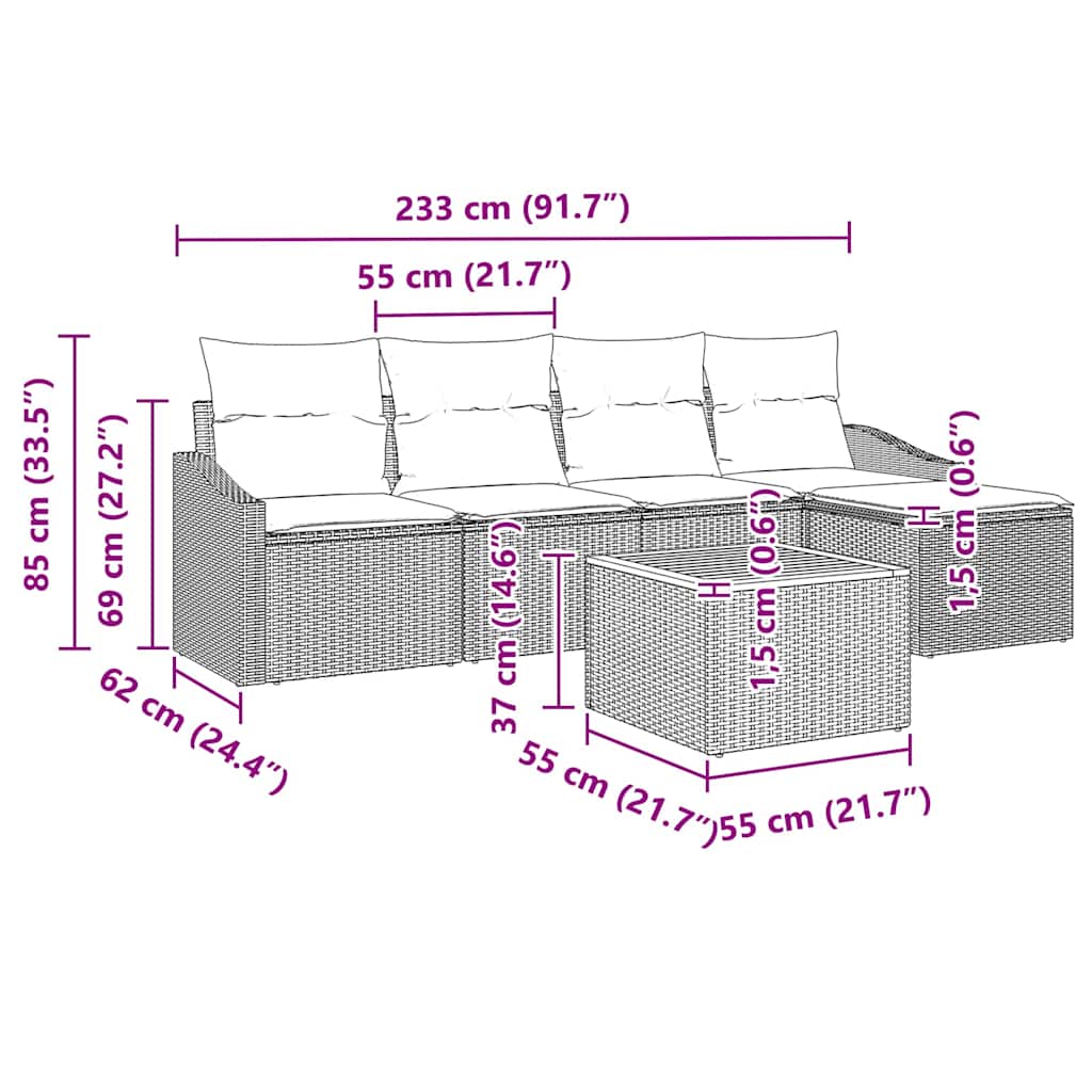 Ensemble de canapé de jardin avec coussin 6 pcs Noir polyrotin