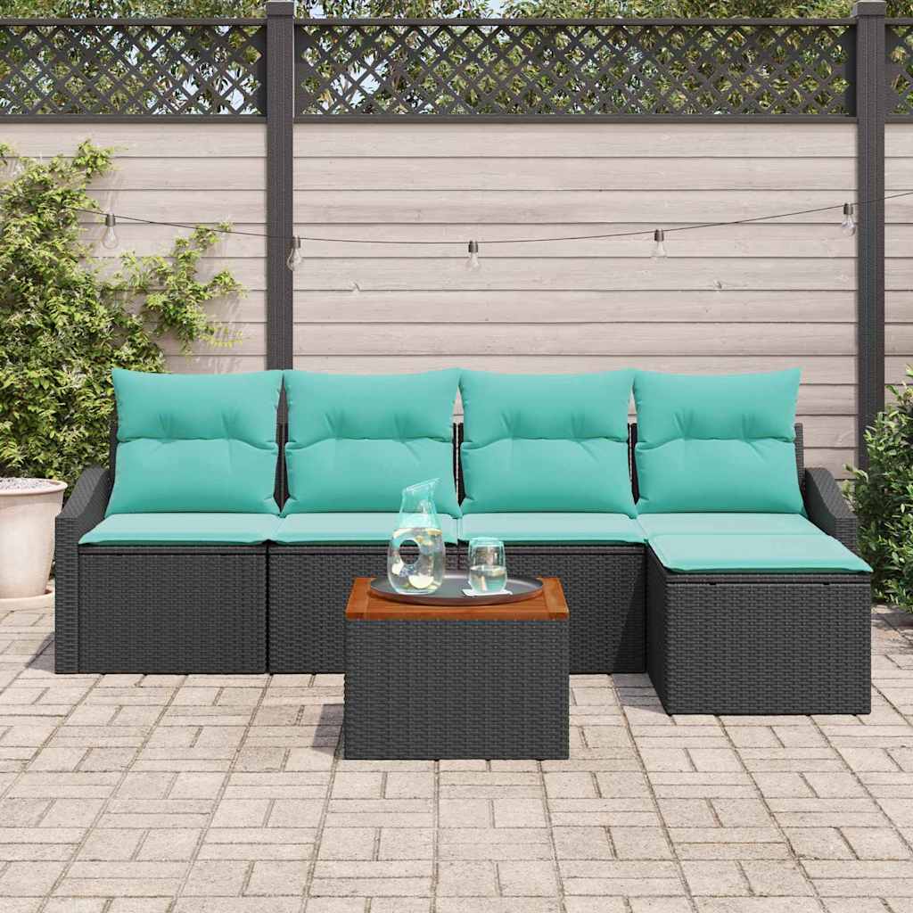 Ensemble de canapé de jardin avec coussin 6 pcs Noir polyrotin