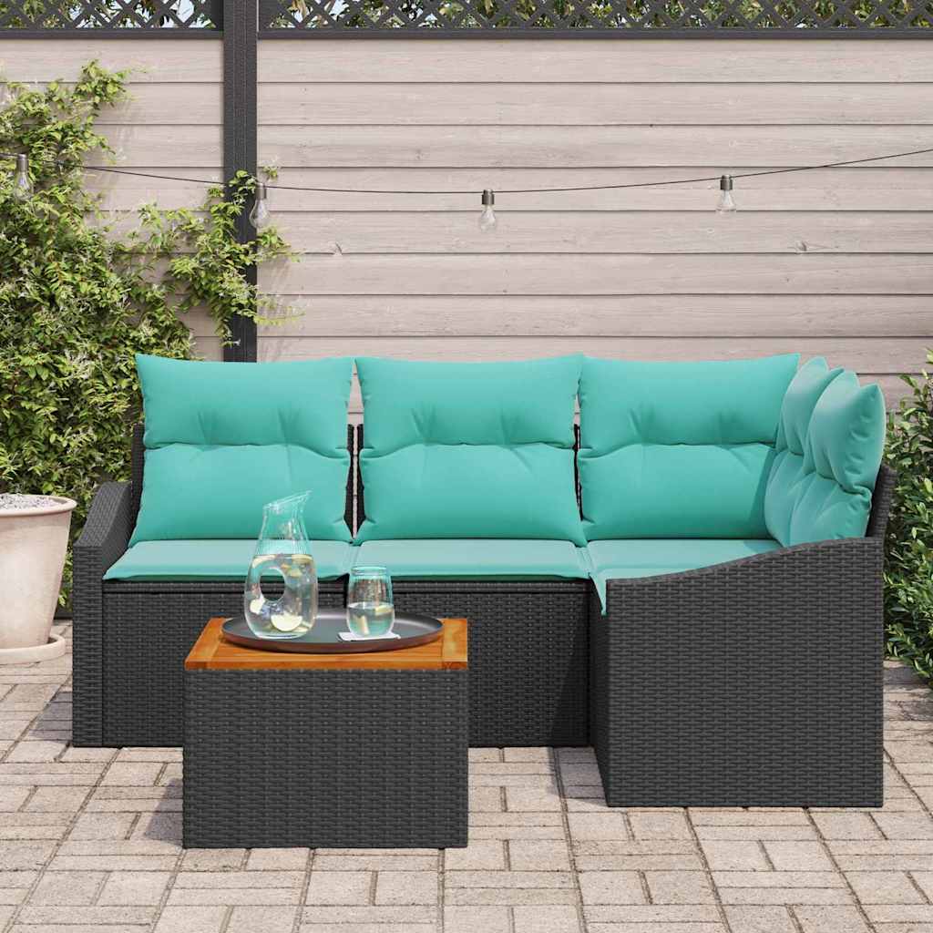 Ensemble de canapé de jardin avec coussin 5 pcs Noir polyrotin