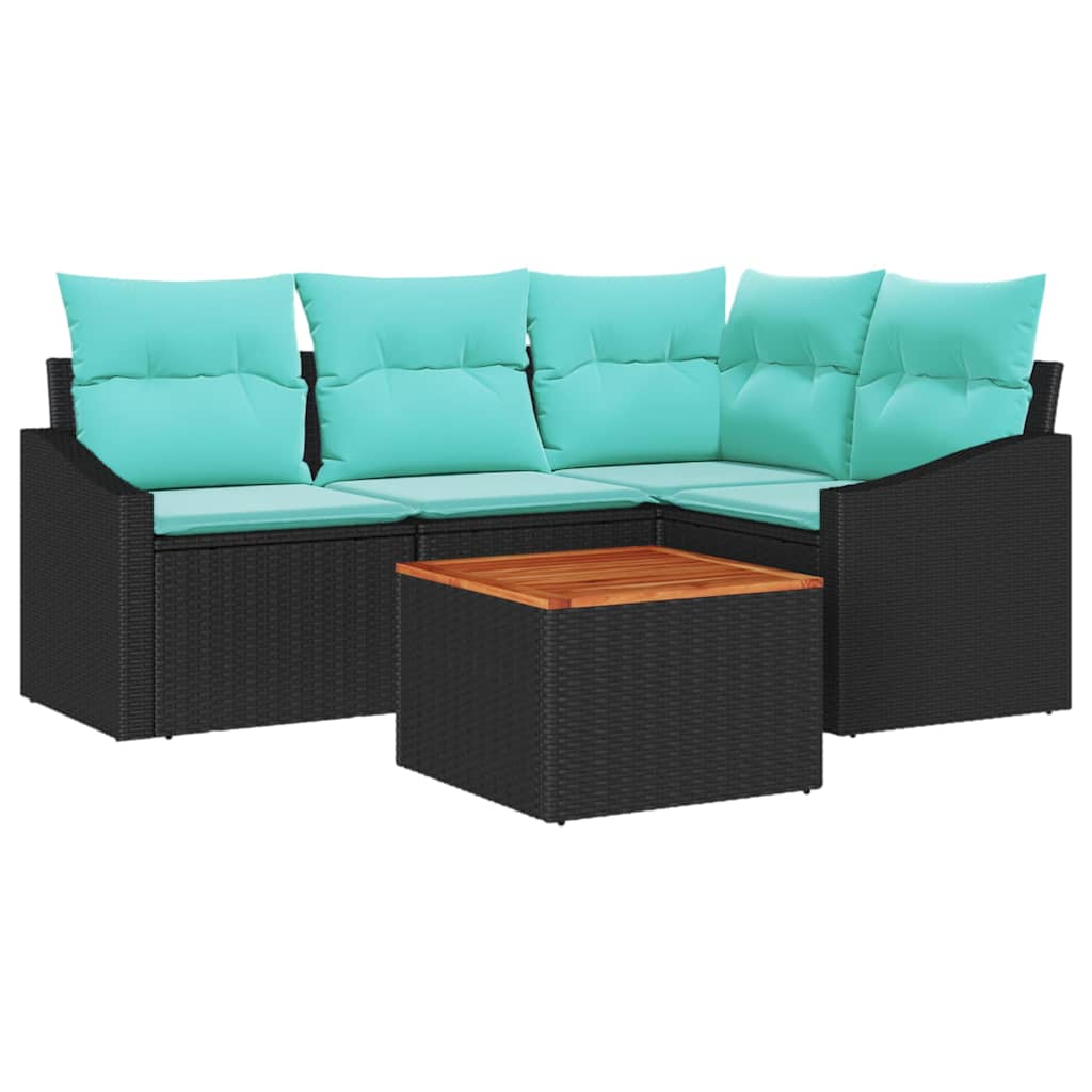 Ensemble de canapé de jardin avec coussin 5 pcs Noir polyrotin