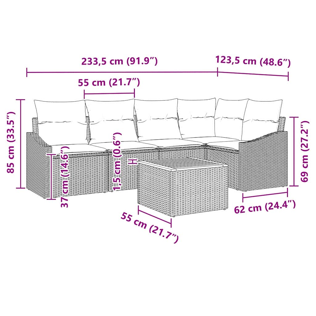 Ensemble de canapé de jardin avec coussin 6 pcs Noir polyrotin