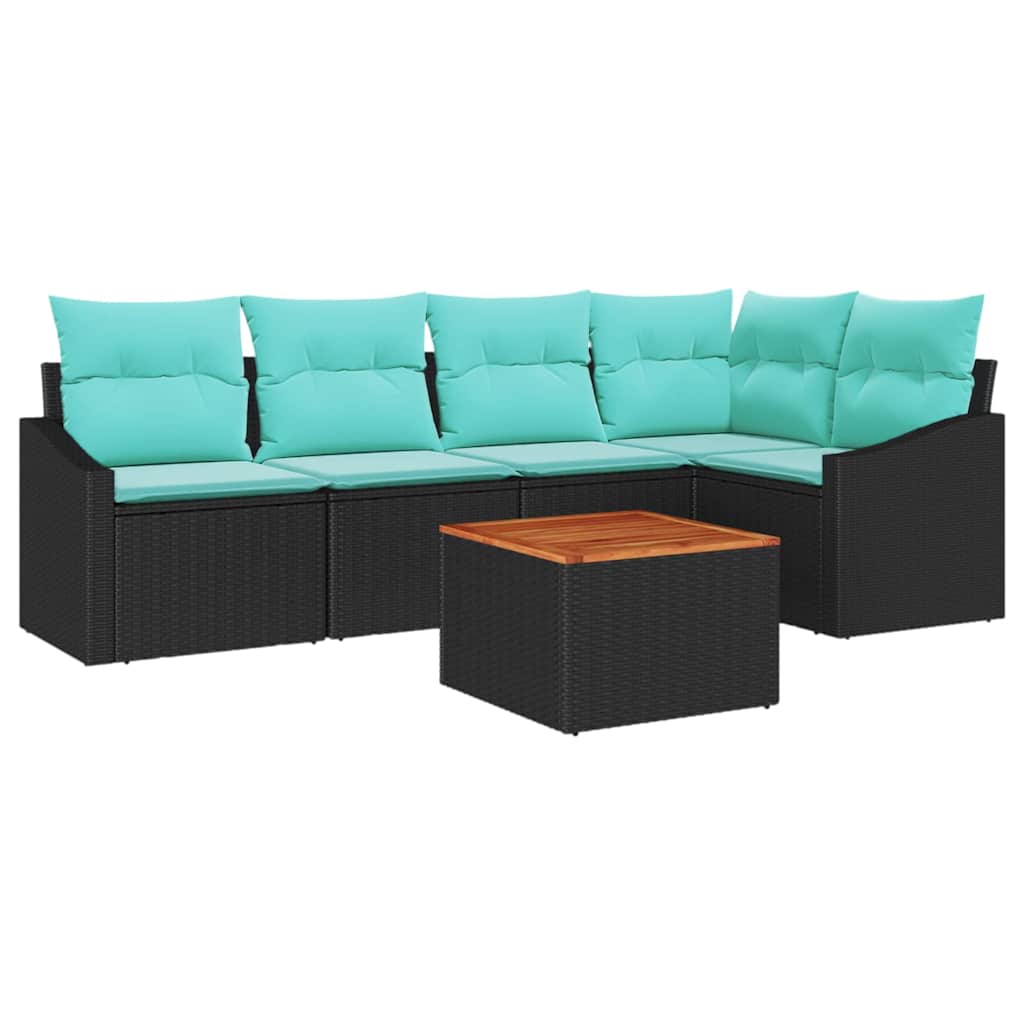 Ensemble de canapé de jardin avec coussin 6 pcs Noir polyrotin
