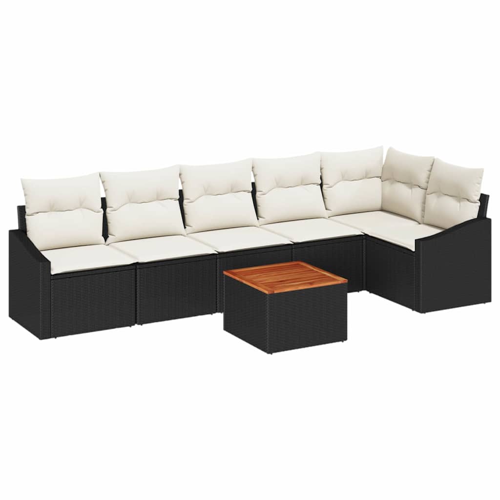 Ensemble de canapé de jardin avec coussin 7 pcs Noir polyrotin