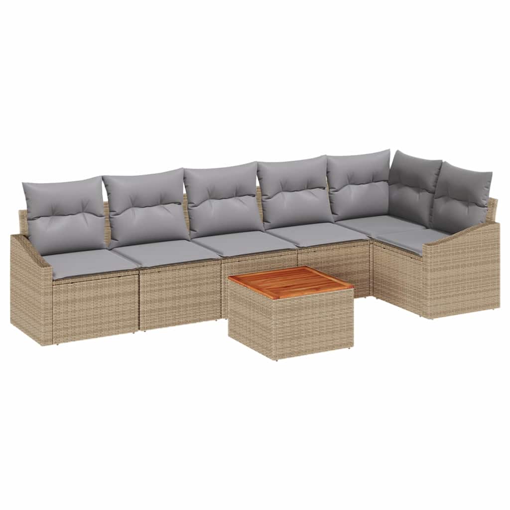 Ensemble de canapé de jardin avec coussin 7 pcs Beige polyrotin