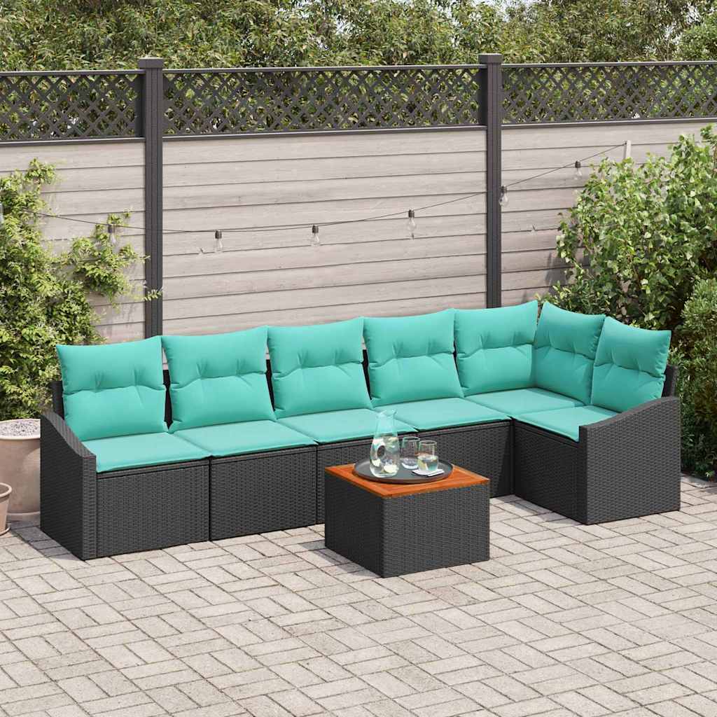 Ensemble de canapé de jardin avec coussin 7 pcs Noir polyrotin