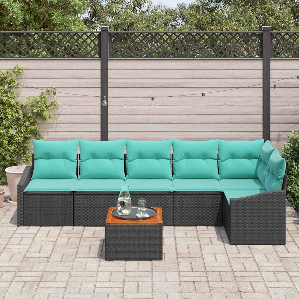 Ensemble de canapé de jardin avec coussin 7 pcs Noir polyrotin