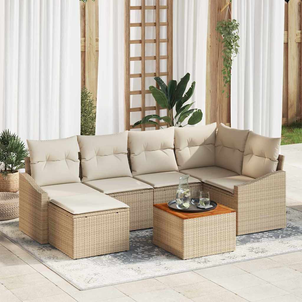 Ensemble de canapé de jardin avec coussin 7 pcs Beige polyrotin