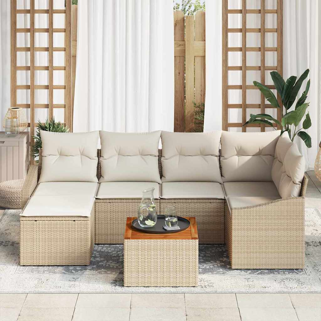 Ensemble de canapé de jardin avec coussin 7 pcs Beige polyrotin