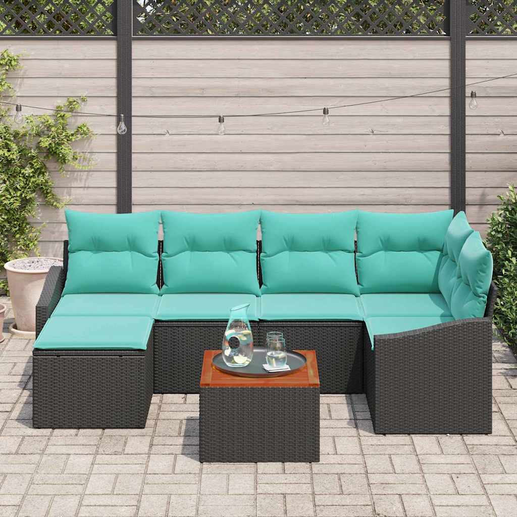 Ensemble de canapé de jardin avec coussin 7 pcs Noir polyrotin