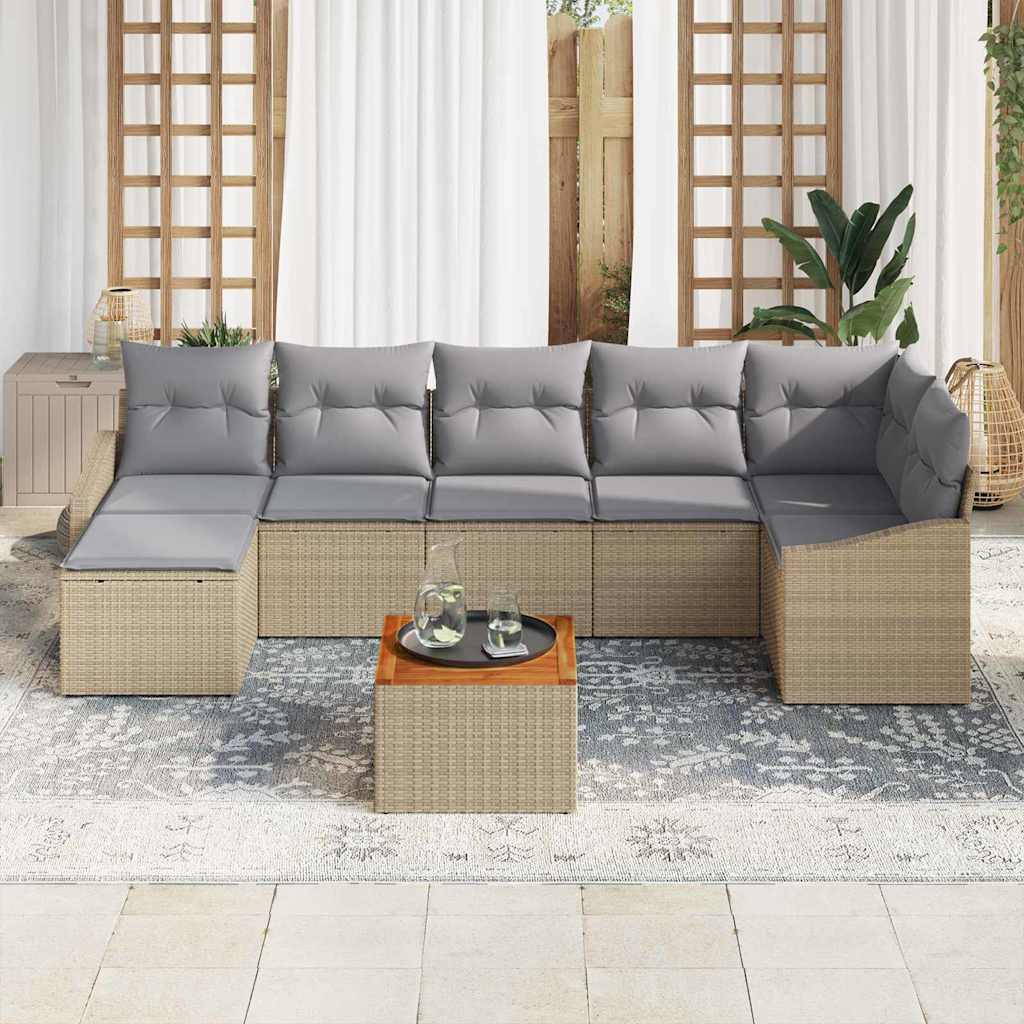 Ensemble de canapé de jardin avec coussin 8 pcs Beige polyrotin