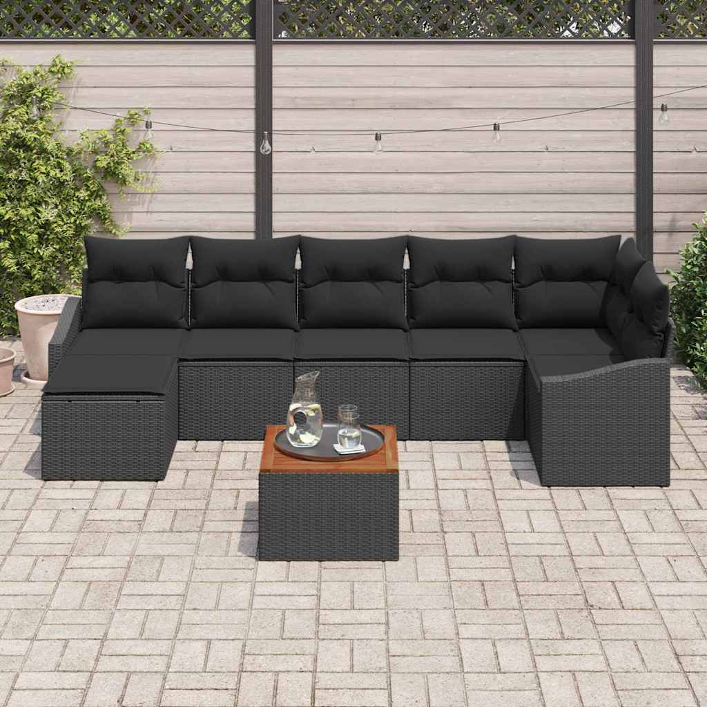 Ensemble de canapé de jardin avec coussin 8 pcs Noir polyrotin