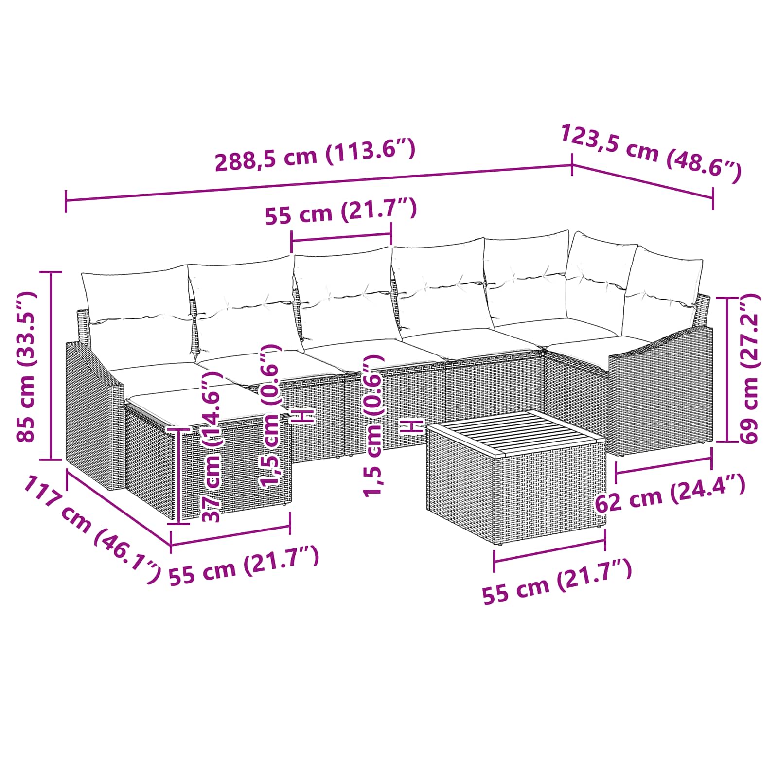 Ensemble de canapé de jardin avec coussin 8 pcs Noir polyrotin