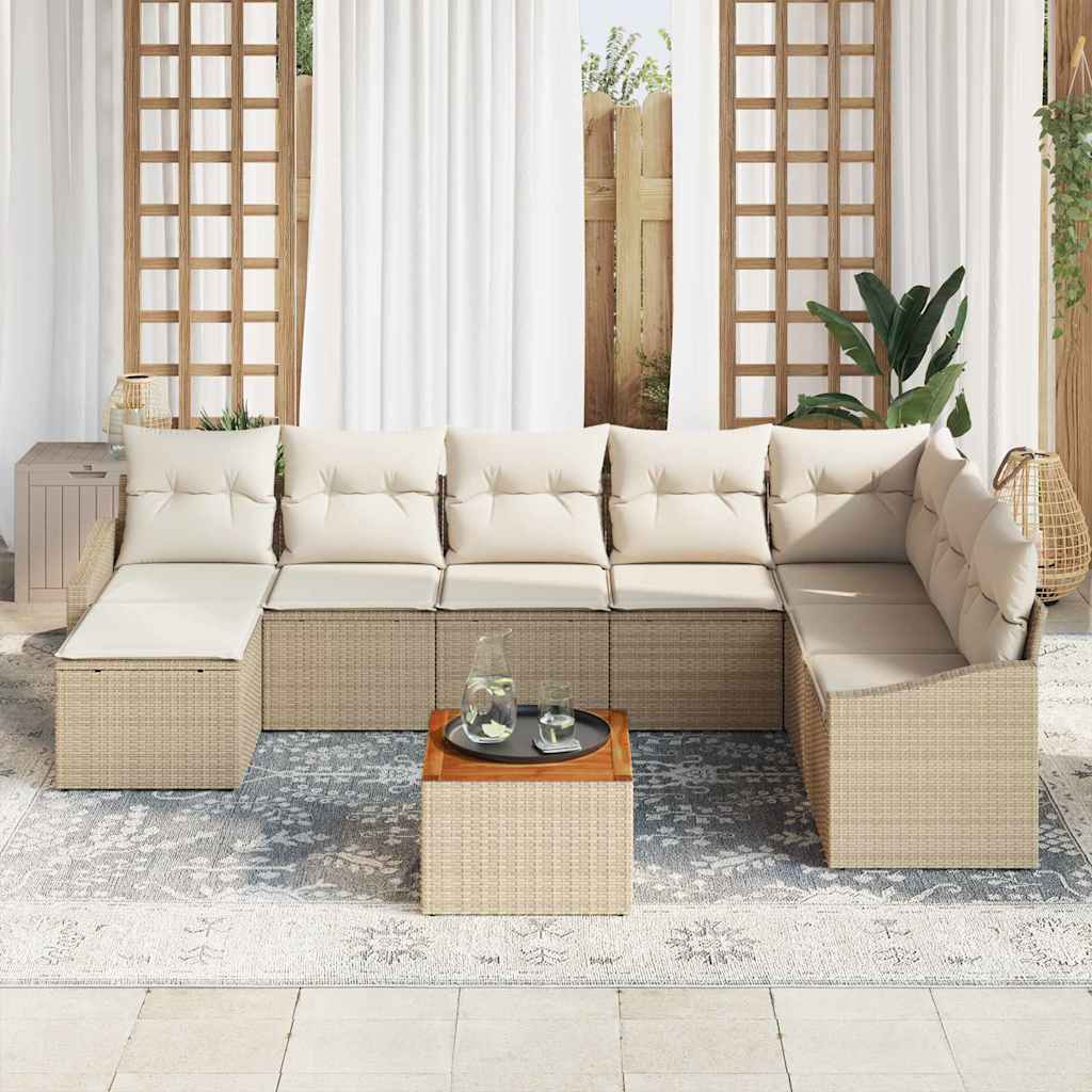 Ensemble de canapé de jardin avec coussin 9 pcs Beige polyrotin