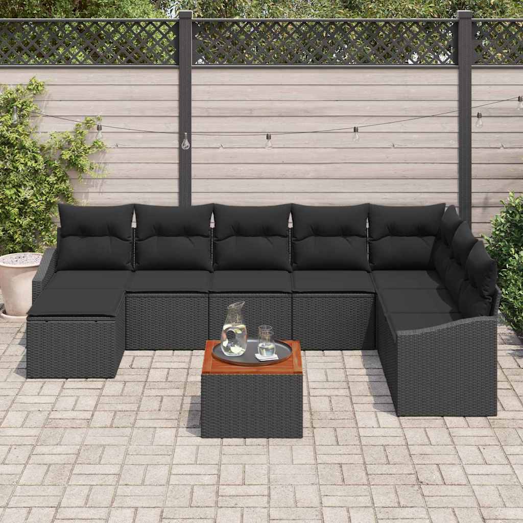Ensemble de canapé de jardin avec coussin 9 pcs Noir polyrotin