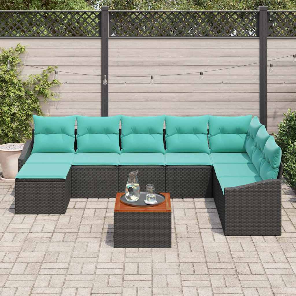 Ensemble de canapé de jardin avec coussin 9 pcs Noir polyrotin