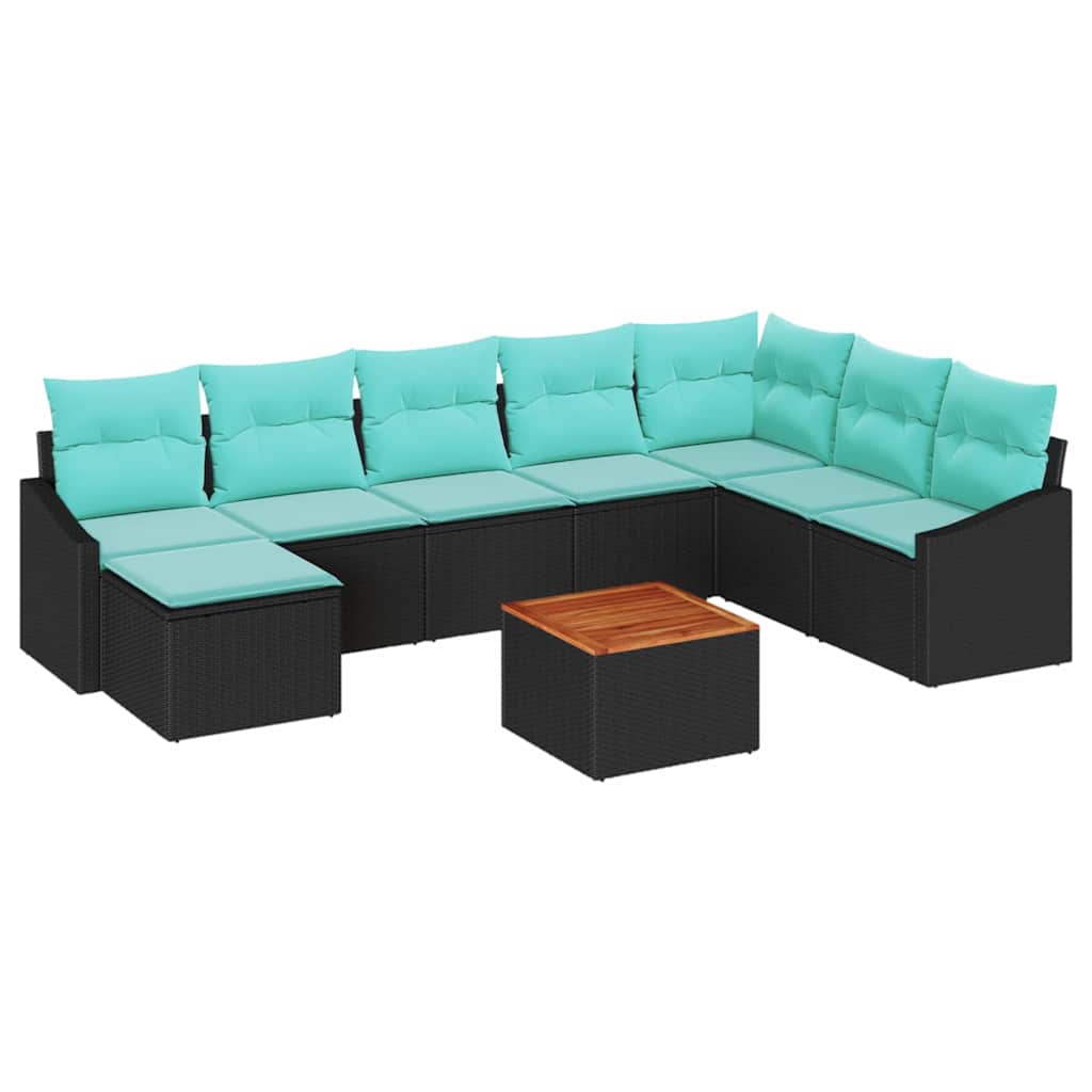 Ensemble de canapé de jardin avec coussin 9 pcs Noir polyrotin