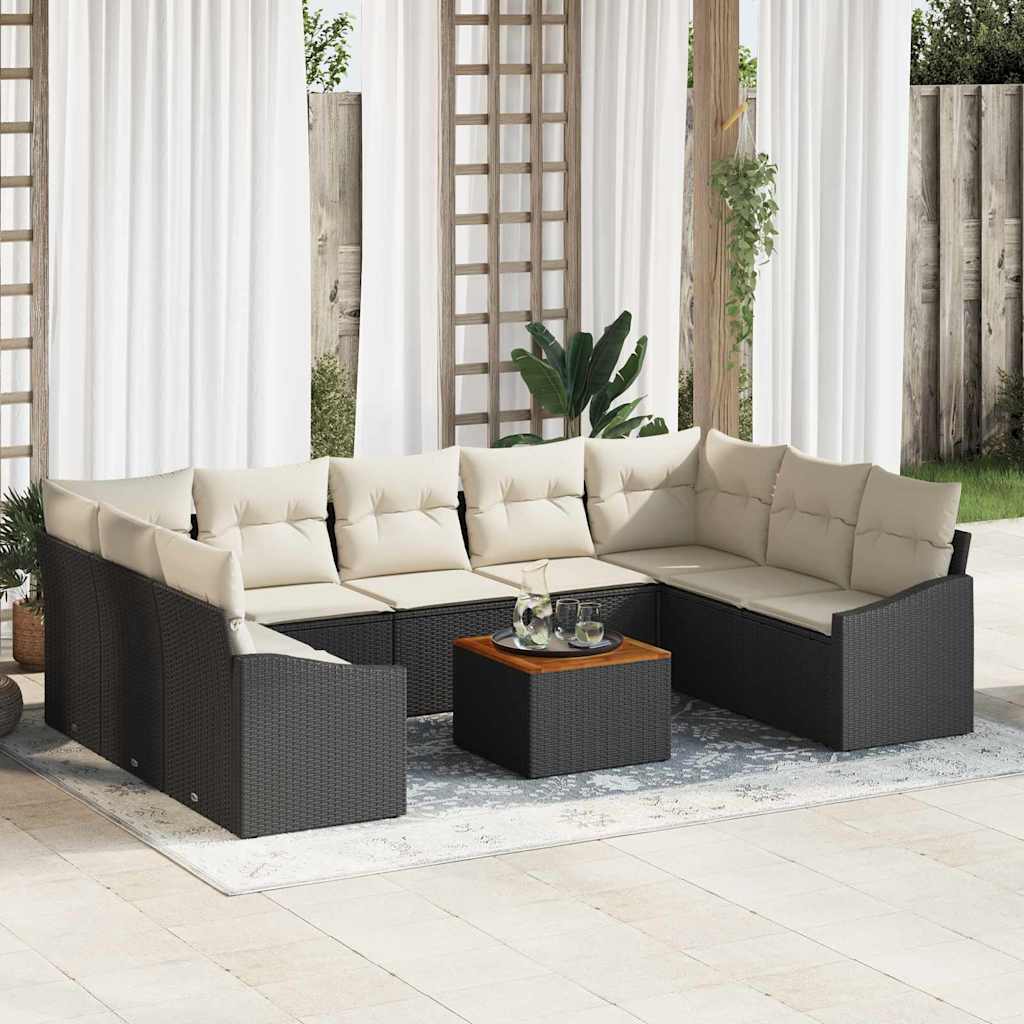 Ensemble de canapé de jardin avec coussin 10 pcs Noir polyrotin