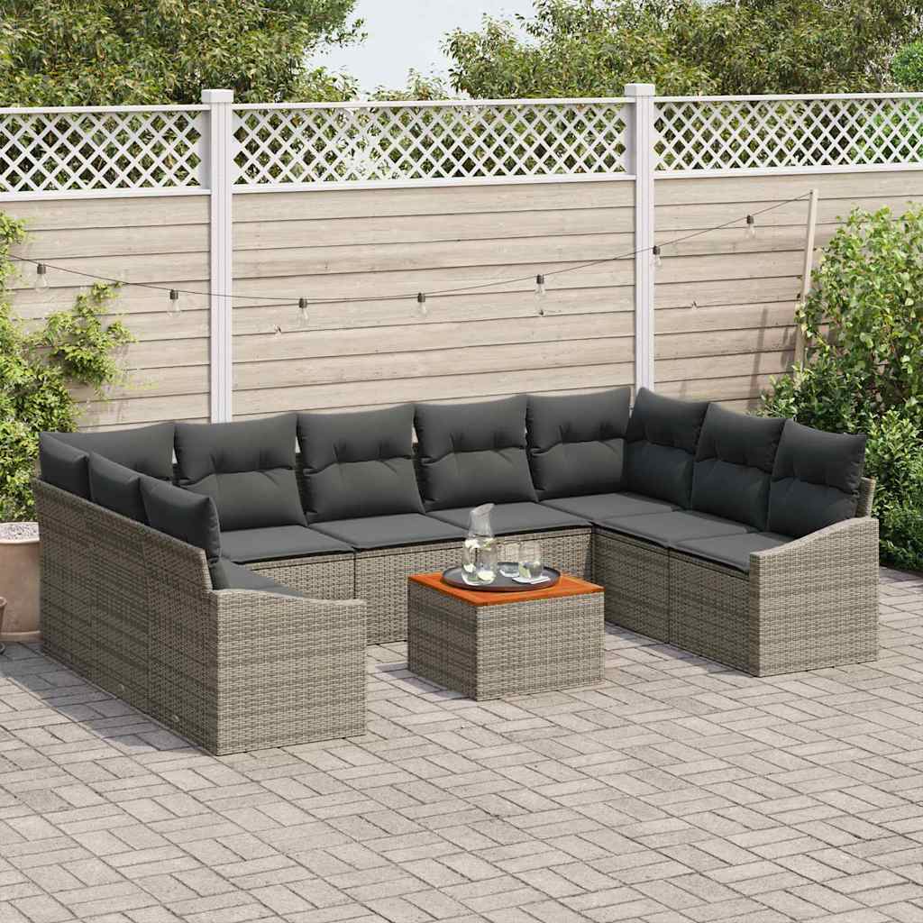 Ensemble de canapé de jardin avec coussin 10 pcs Gris polyrotin