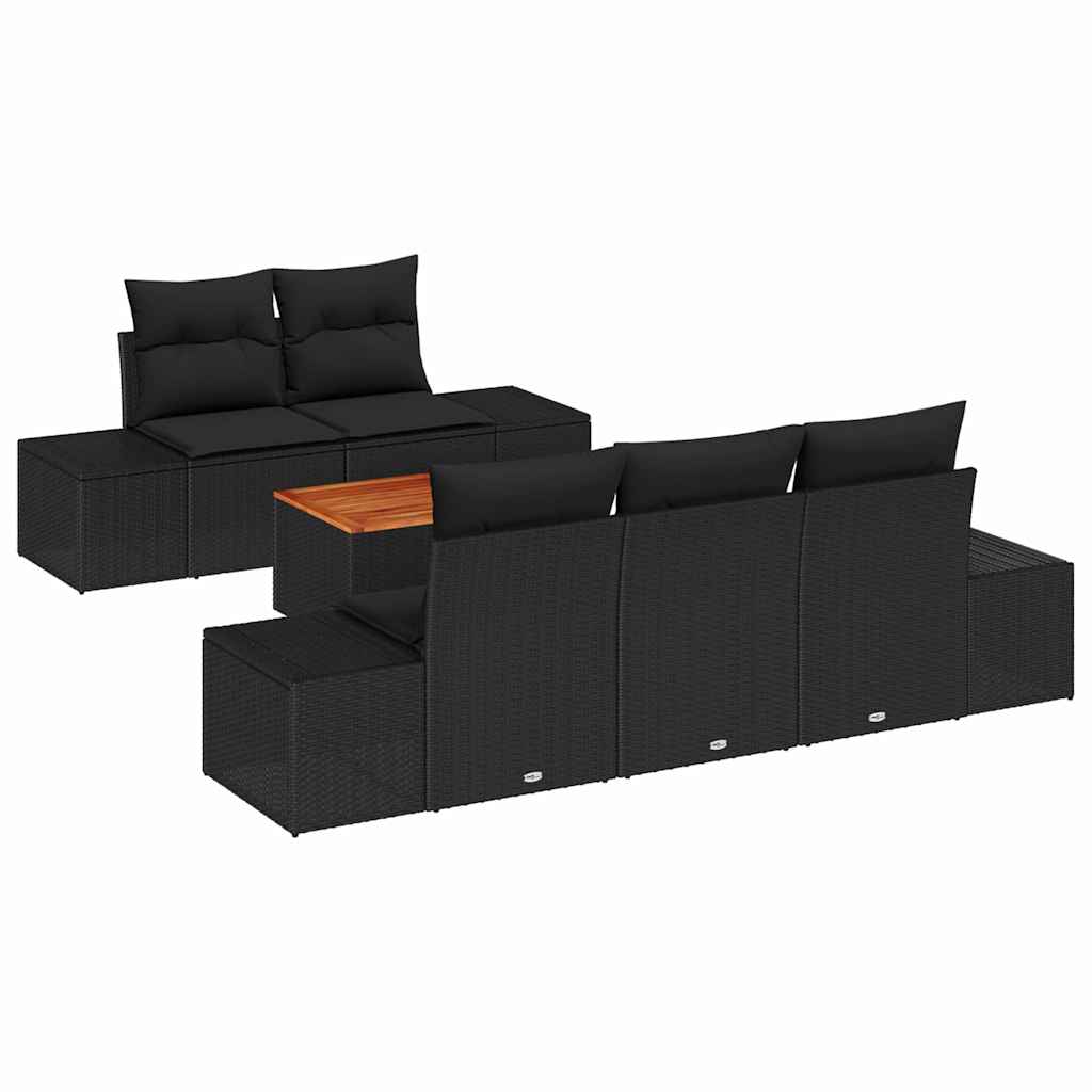Ensemble de canapé de jardin avec coussin 6 pcs Noir polyrotin