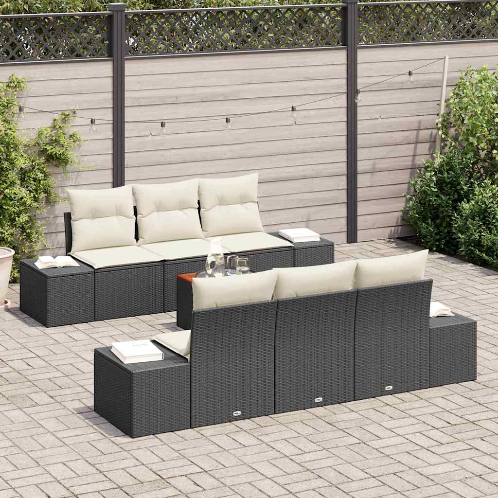 Ensemble de canapé de jardin avec coussin 7 pcs Noir polyrotin - XIOS