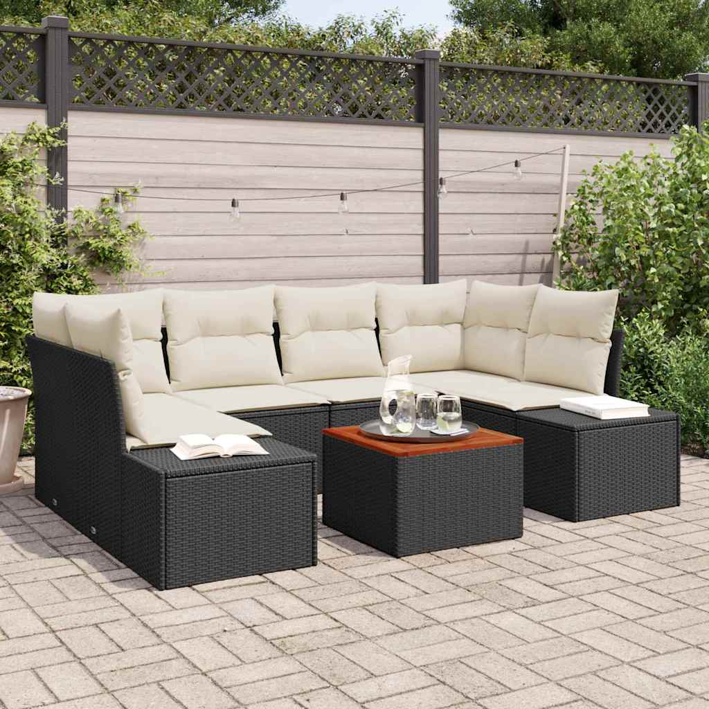 Ensemble de canapé de jardin avec coussin 7 pcs Noir polyrotin