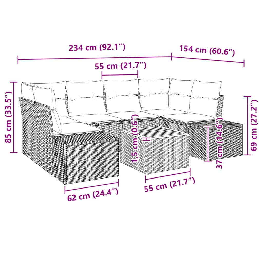 Ensemble de canapé de jardin avec coussin 7 pcs Gris polyrotin